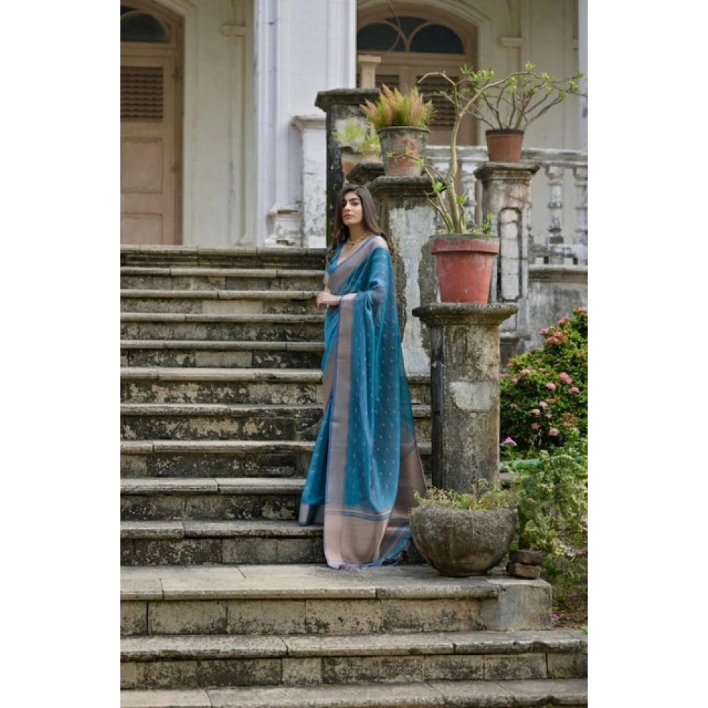 Casual Women's Silk Blend Butti Pattern Saree With Blouse Piece