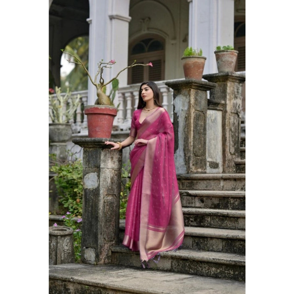 Casual Women's Silk Blend Butti Pattern Saree With Blouse Piece