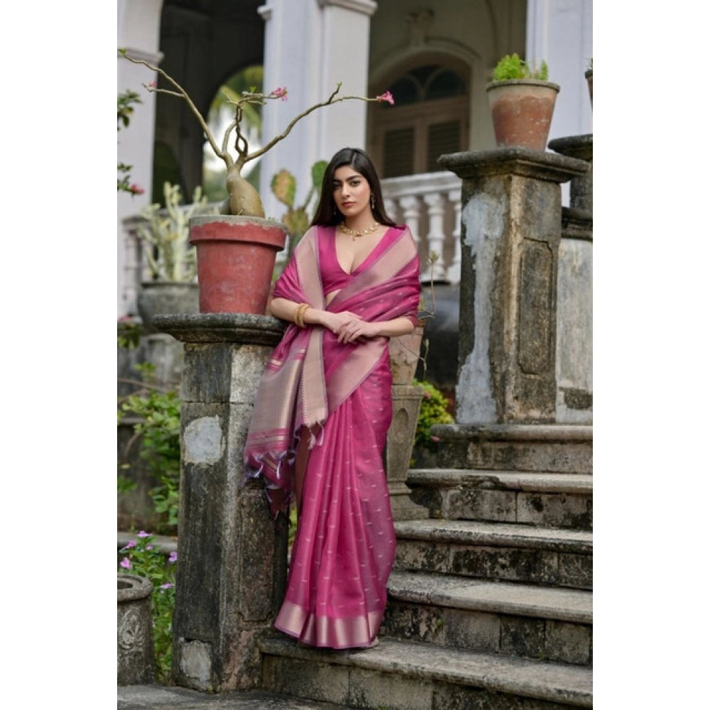Casual Women's Silk Blend Butti Pattern Saree With Blouse Piece