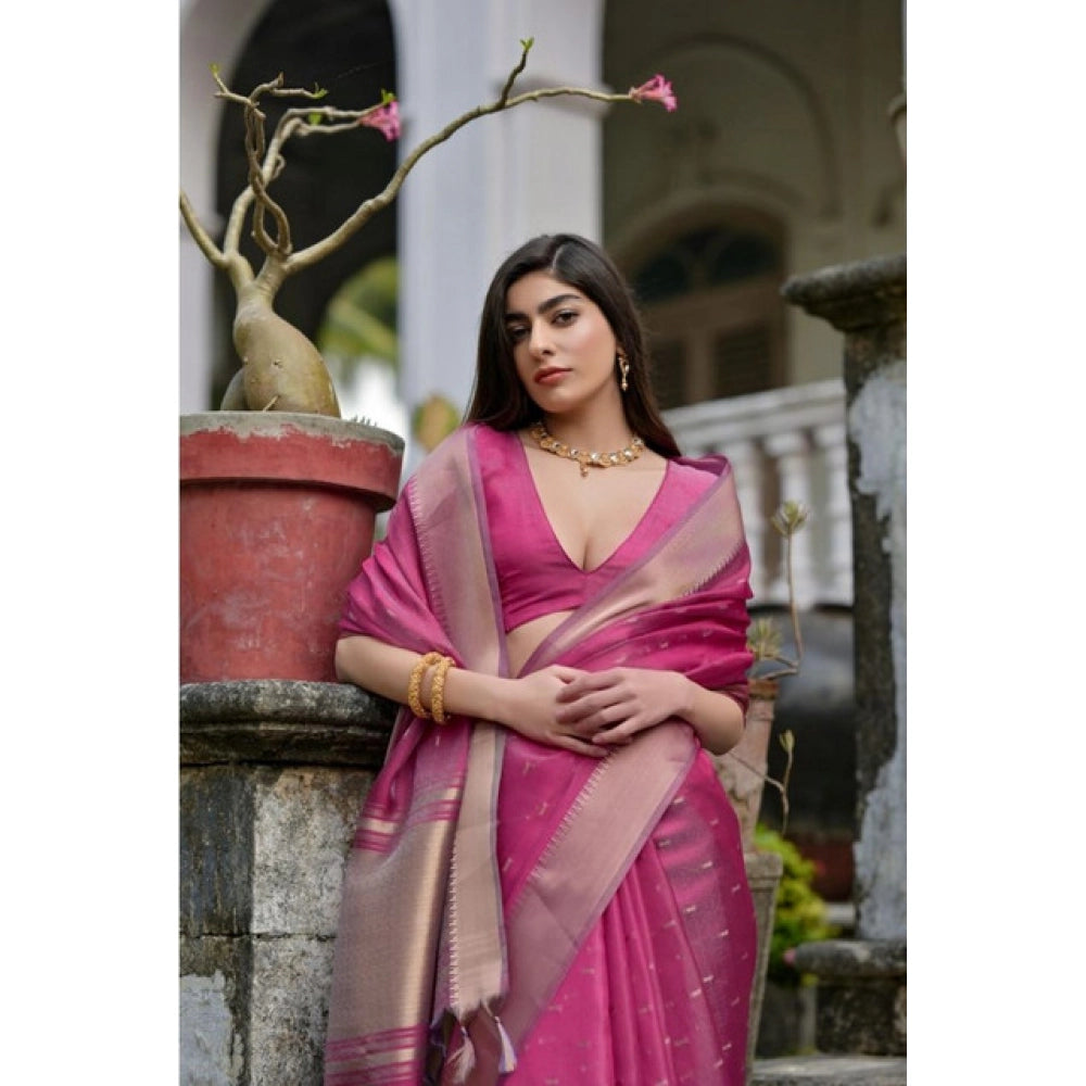 Casual Women's Silk Blend Butti Pattern Saree With Blouse Piece