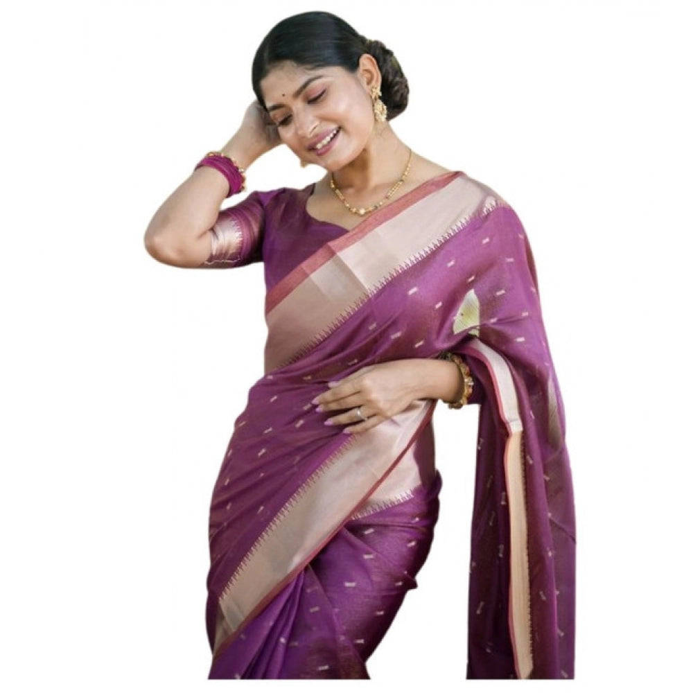 Casual Women's Silk Blend Butti Pattern Saree With Blouse Piece