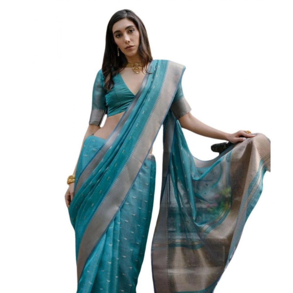 Casual Women's Silk Blend Butti Pattern Saree With Blouse Piece