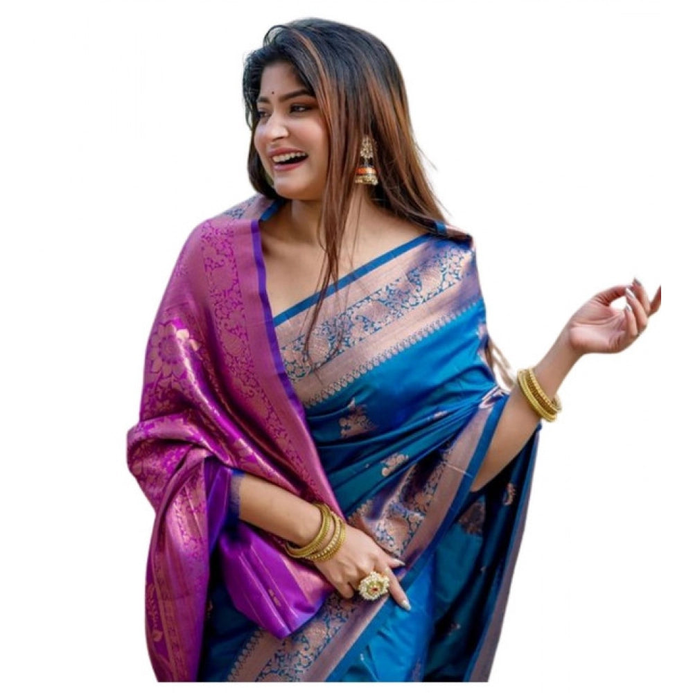 Fantastic Women's Katan Silk Zari Weaving Saree With Blouse Piece