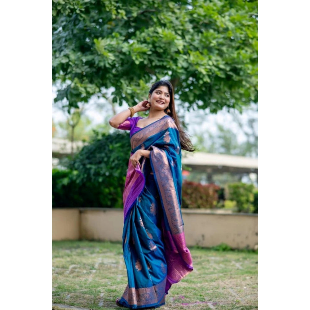 Fantastic Women's Katan Silk Zari Weaving Saree With Blouse Piece