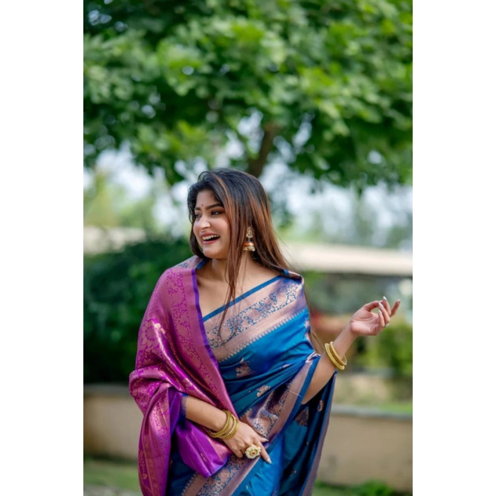 Fantastic Women's Katan Silk Zari Weaving Saree With Blouse Piece