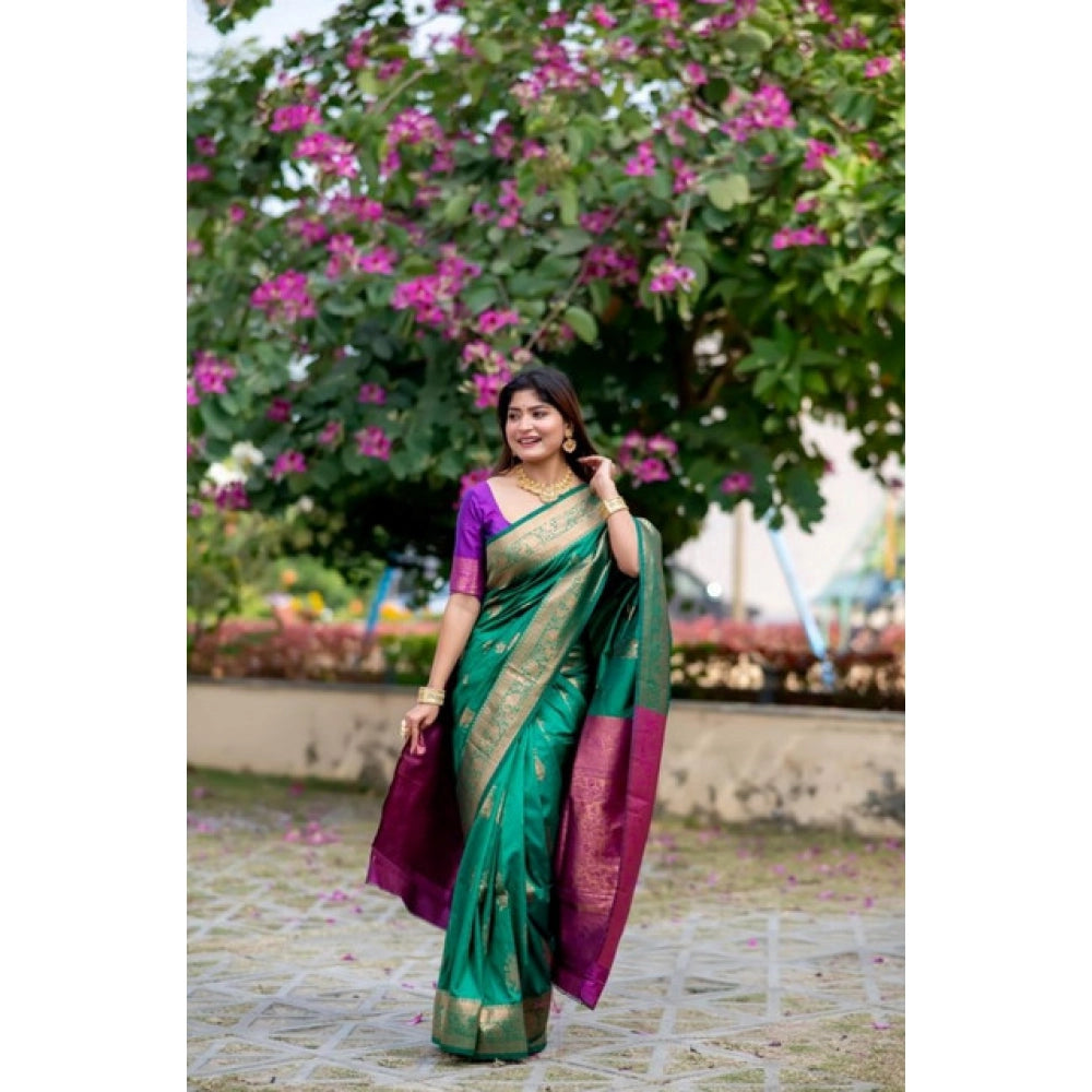 Fantastic Women's Katan Silk Zari Weaving Saree With Blouse Piece