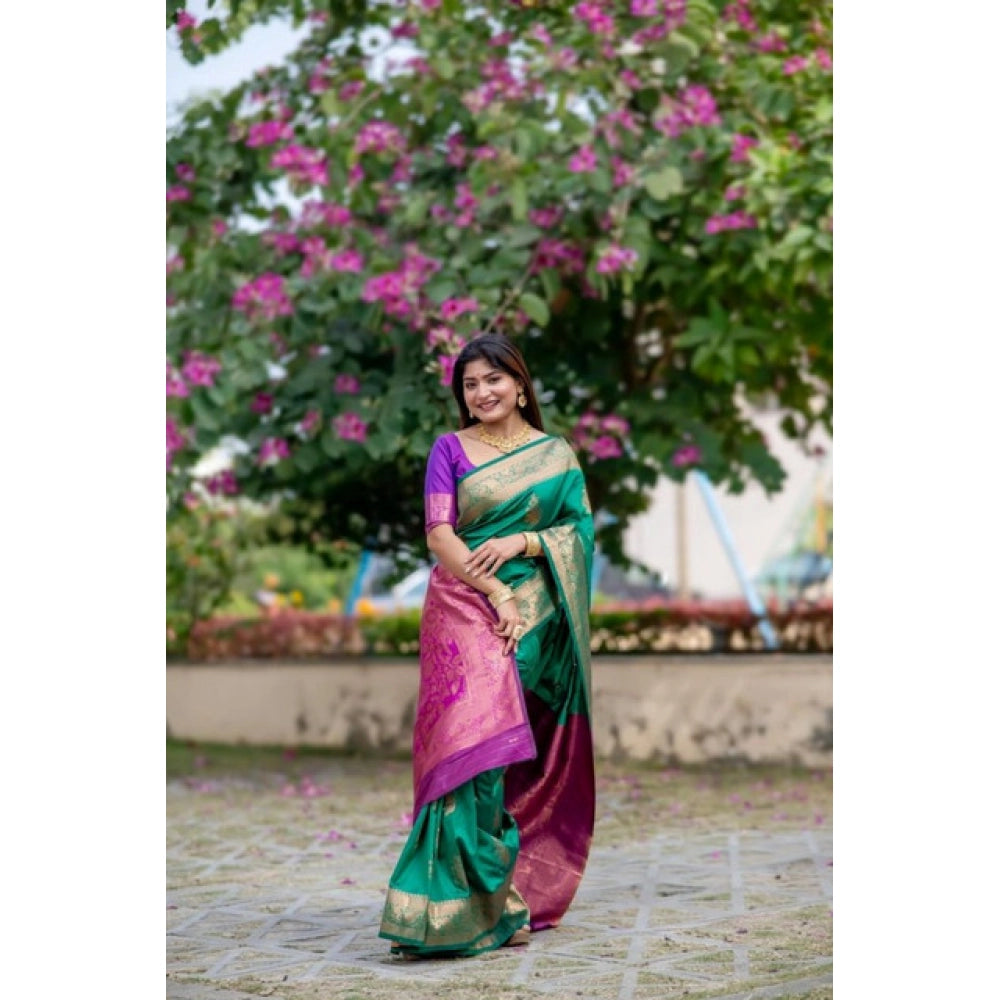 Fantastic Women's Katan Silk Zari Weaving Saree With Blouse Piece