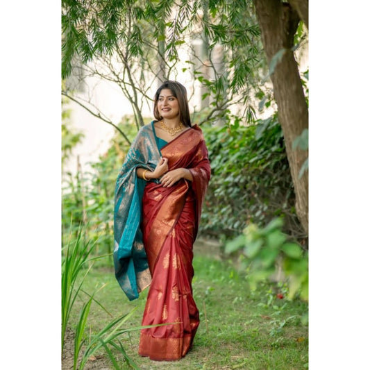 Fantastic Women's Katan Silk Zari Weaving Saree With Blouse Piece