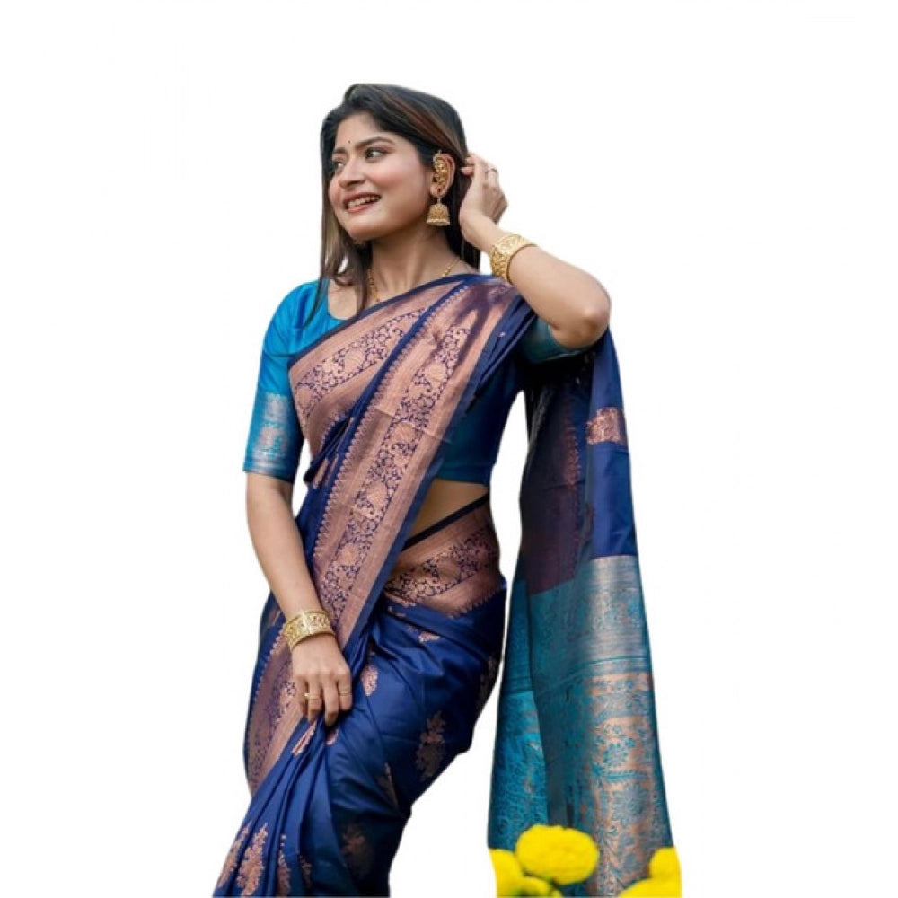 Fantastic Women's Katan Silk Zari Weaving Saree With Blouse Piece