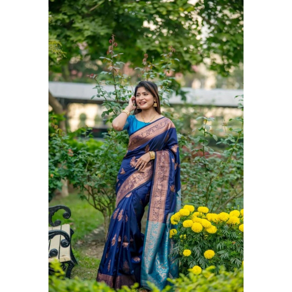 Fantastic Women's Katan Silk Zari Weaving Saree With Blouse Piece