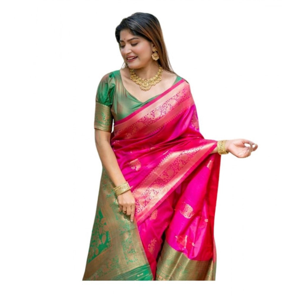 Fantastic Women's Katan Silk Zari Weaving Saree With Blouse Piece