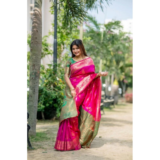 Fantastic Women's Katan Silk Zari Weaving Saree With Blouse Piece