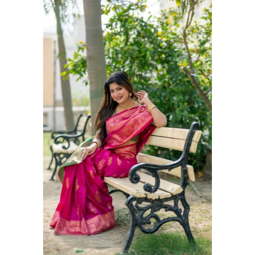 Fantastic Women's Katan Silk Zari Weaving Saree With Blouse Piece