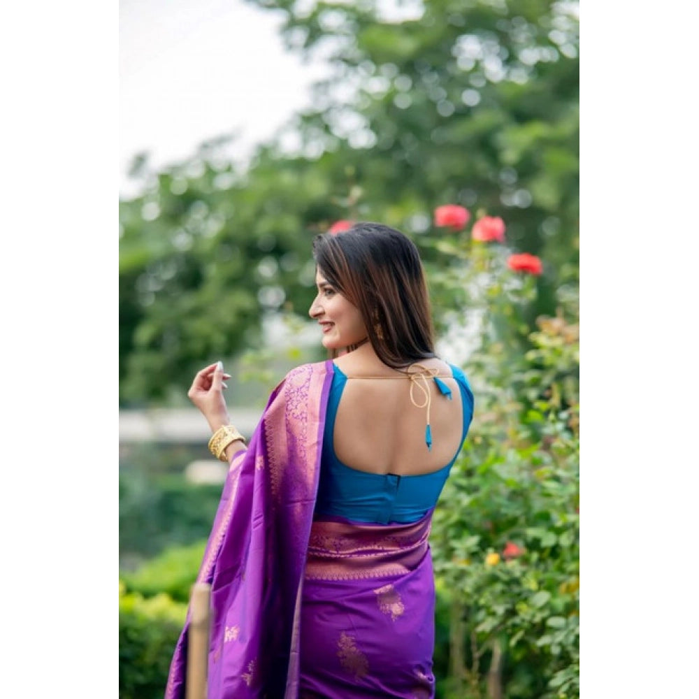 Fantastic Women's Katan Silk Zari Weaving Saree With Blouse Piece
