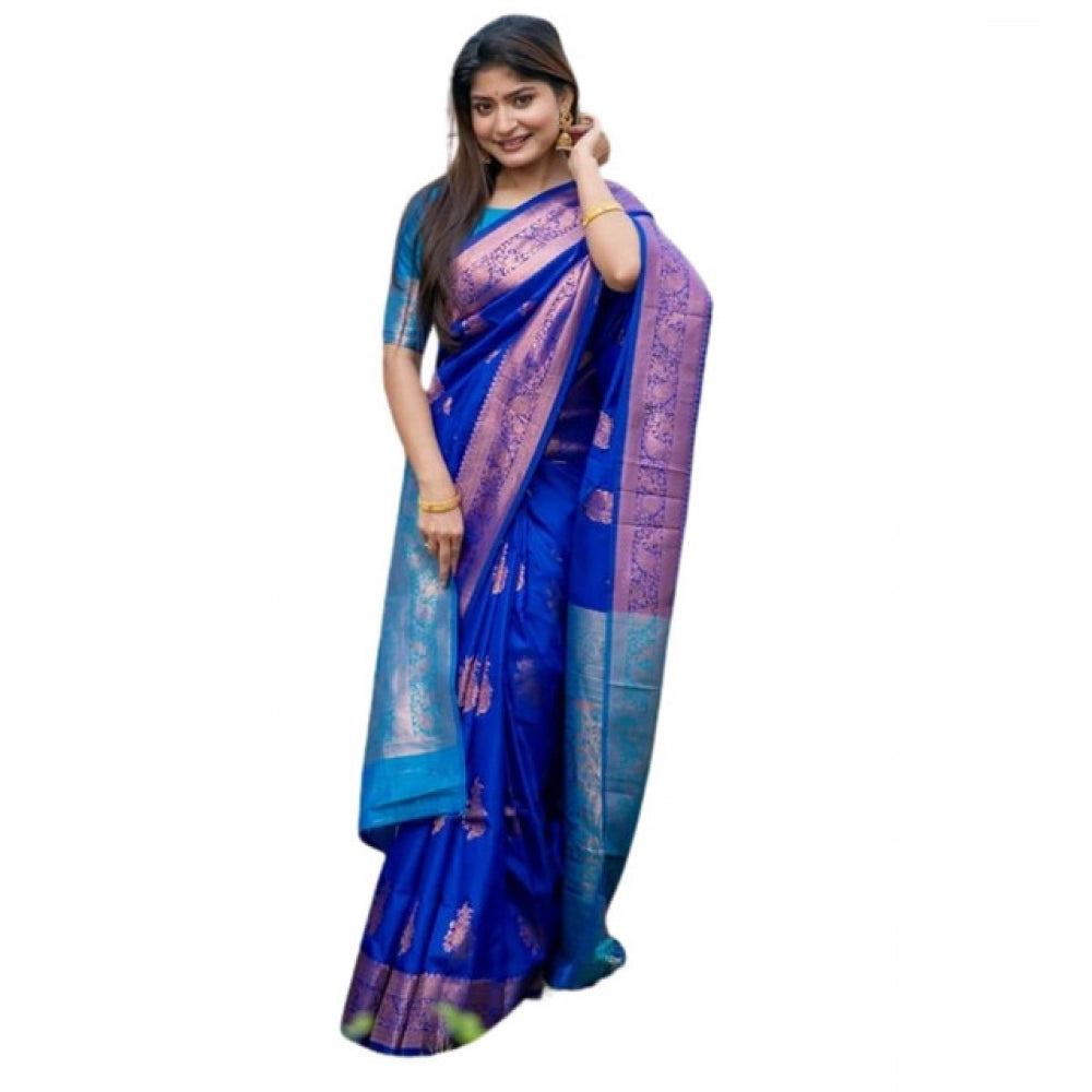 Fantastic Women's Katan Silk Zari Weaving Saree With Blouse Piece