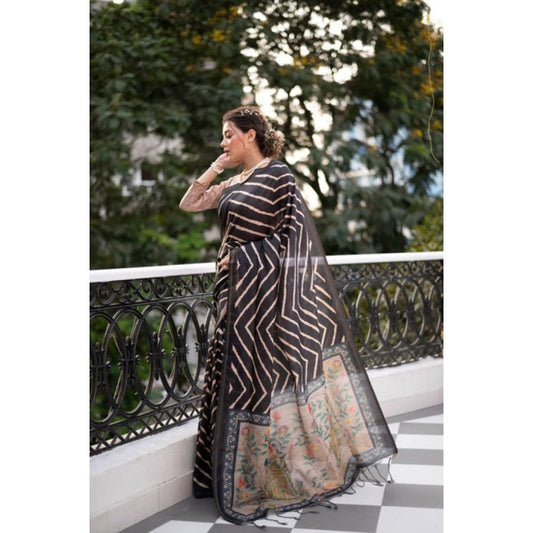 Charming Women's Faux Tussar Silk Geometric Print Saree With Blouse Piece