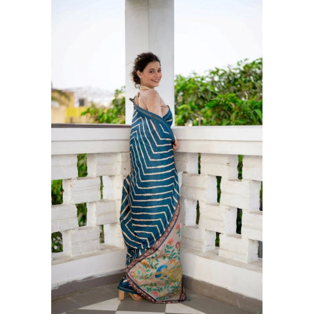 Charming Women's Faux Tussar Silk Geometric Print Saree With Blouse Piece
