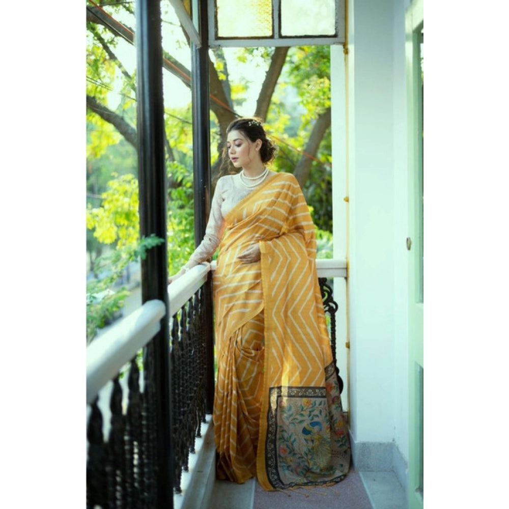 Charming Women's Faux Tussar Silk Geometric Print Saree With Blouse Piece