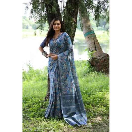 Facinating Women's Faux Tussar Silk Abstract Print Saree With Blouse Piece