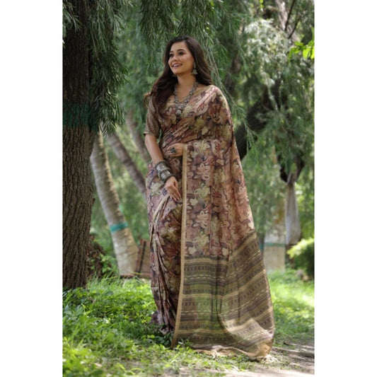Facinating Women's Faux Tussar Silk Abstract Print Saree With Blouse Piece
