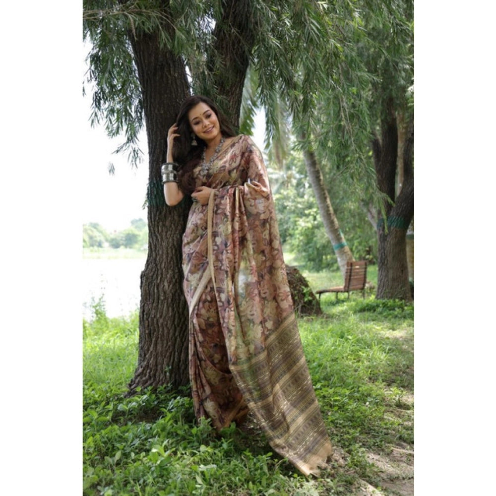 Facinating Women's Faux Tussar Silk Abstract Print Saree With Blouse Piece