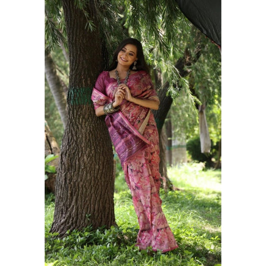 Facinating Women's Faux Tussar Silk Abstract Print Saree With Blouse Piece