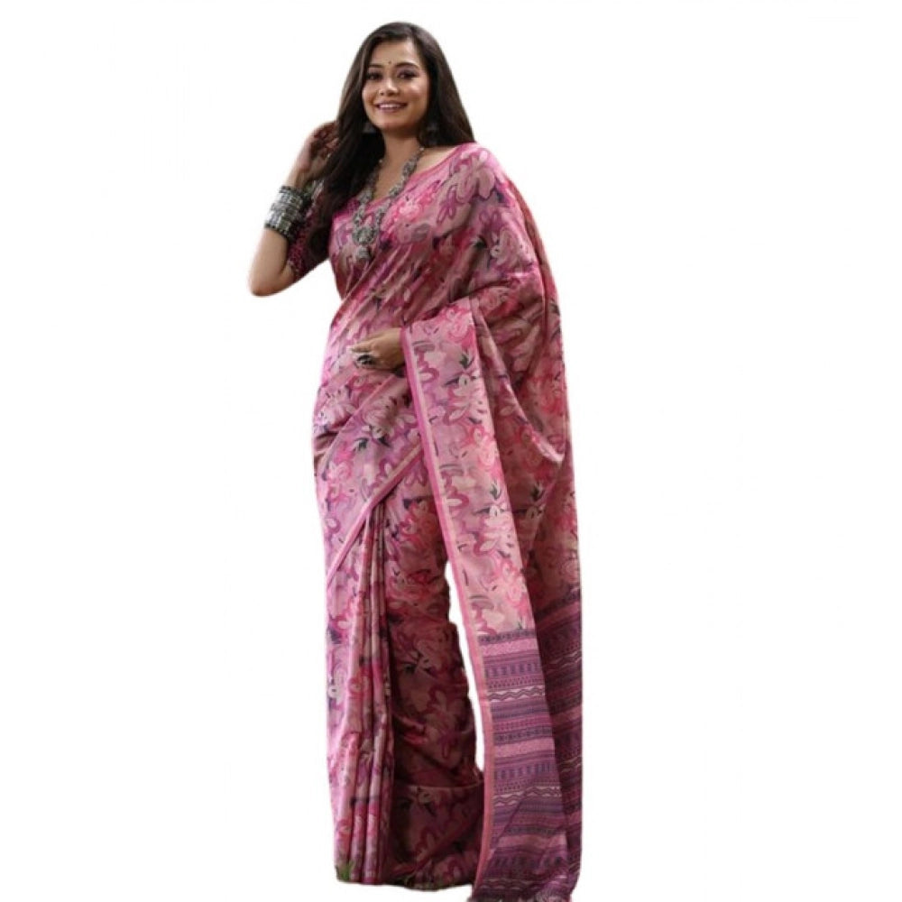 Facinating Women's Faux Tussar Silk Abstract Print Saree With Blouse Piece