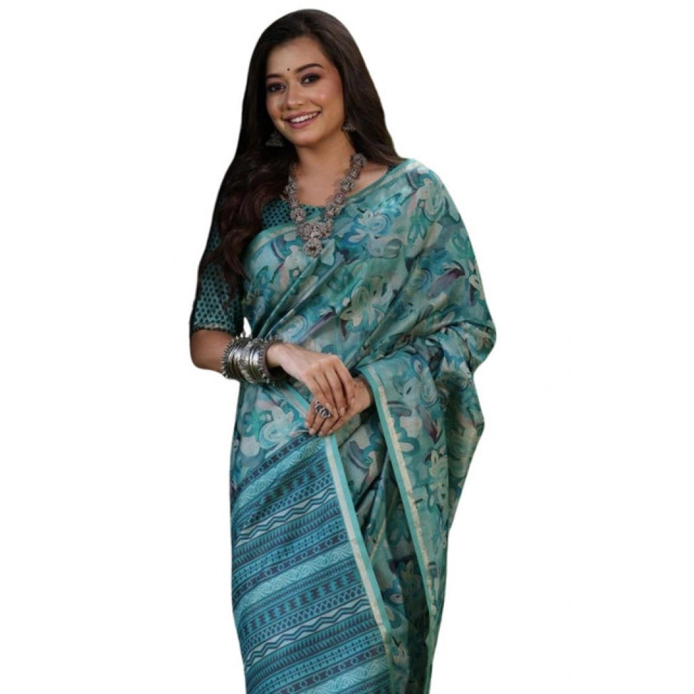 Facinating Women's Faux Tussar Silk Abstract Print Saree With Blouse Piece