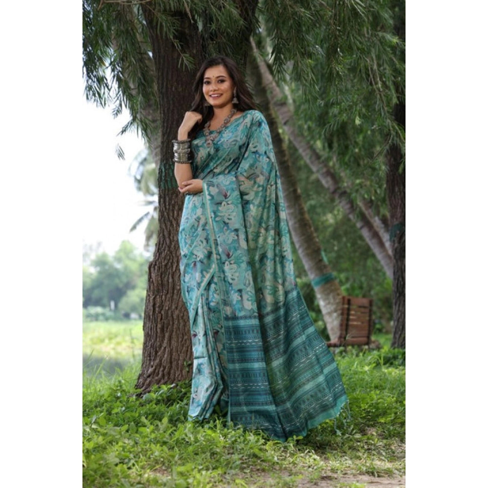 Facinating Women's Faux Tussar Silk Abstract Print Saree With Blouse Piece