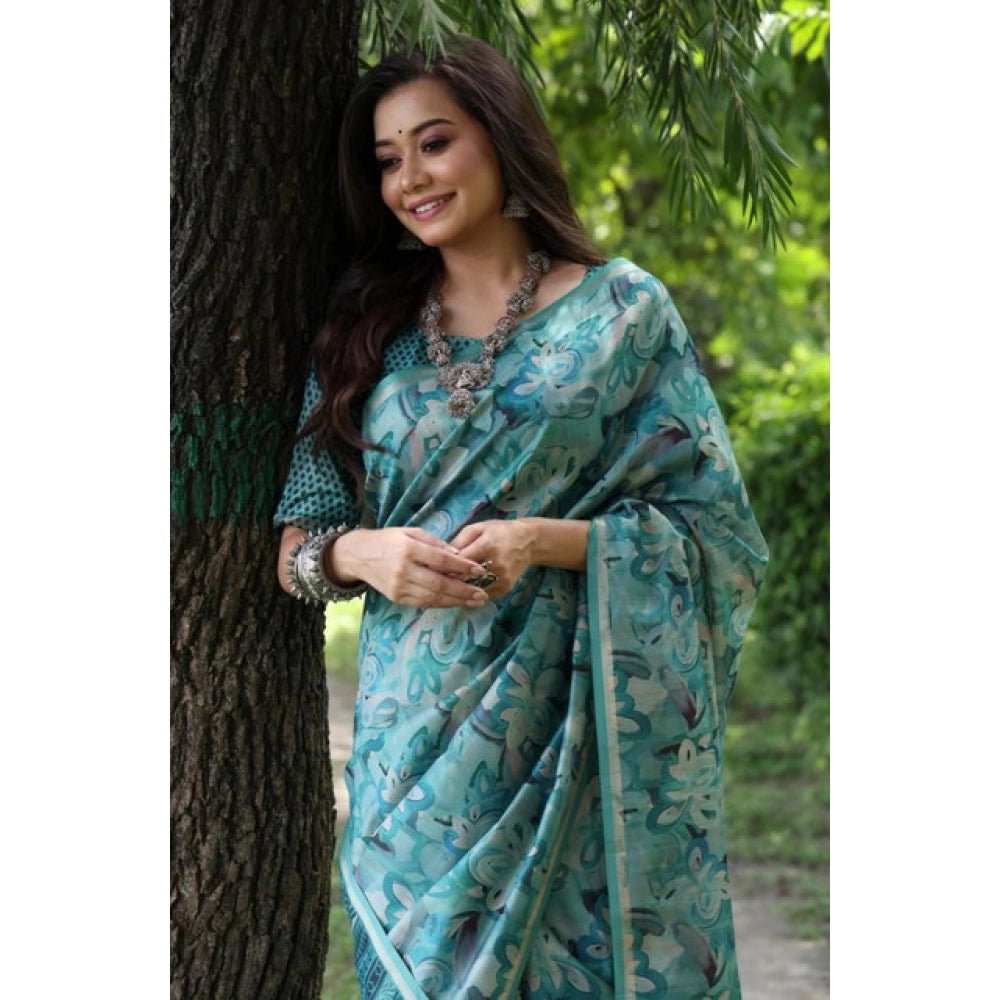 Facinating Women's Faux Tussar Silk Abstract Print Saree With Blouse Piece