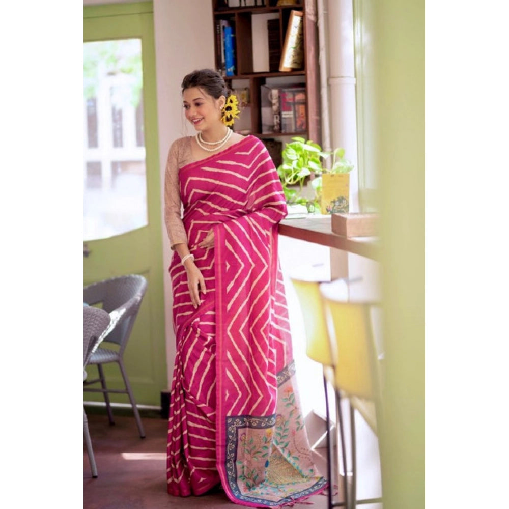 Facinating Women's Faux Tussar Silk Geometric Print Saree With Blouse Piece