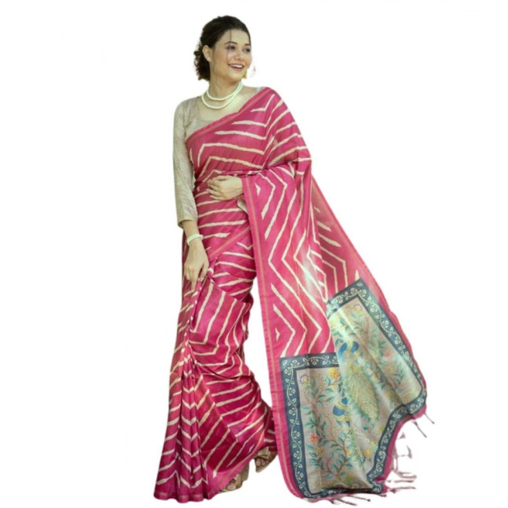 Facinating Women's Faux Tussar Silk Geometric Print Saree With Blouse Piece