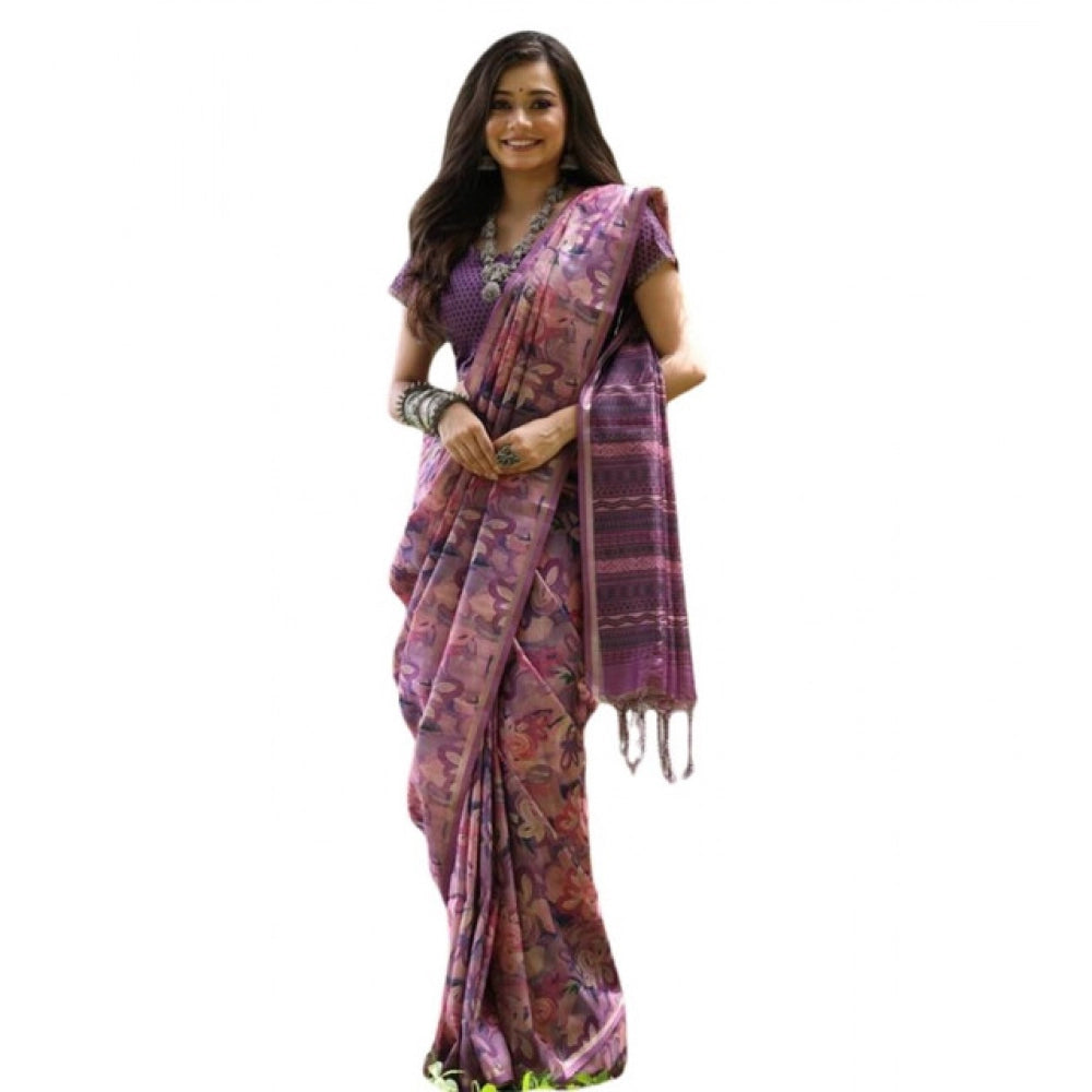 Facinating Women's Faux Tussar Silk Abstract Print Saree With Blouse Piece