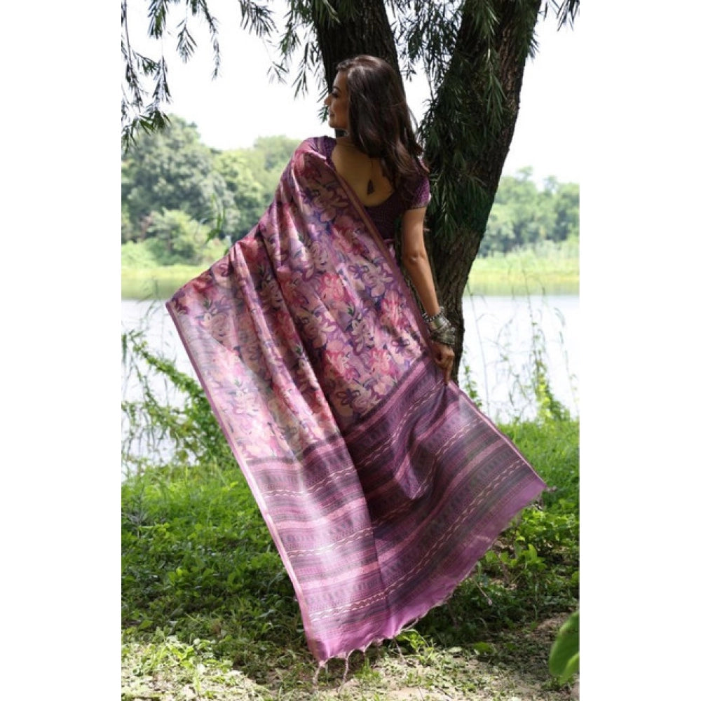 Facinating Women's Faux Tussar Silk Abstract Print Saree With Blouse Piece