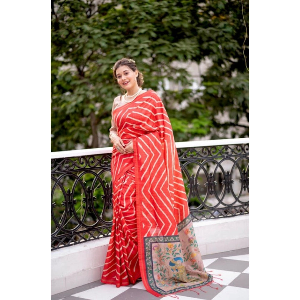 Facinating Women's Faux Tussar Silk Geometric Print Saree With Blouse Piece