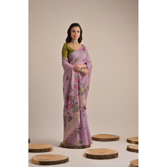 Tremendous Women's Blended Cotton Floral Motifs And Woven Buttas Saree With Blouse Piece