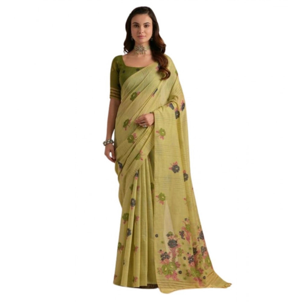 Tremendous Women's Blended Cotton Floral Motifs And Woven Buttas Saree With Blouse Piece