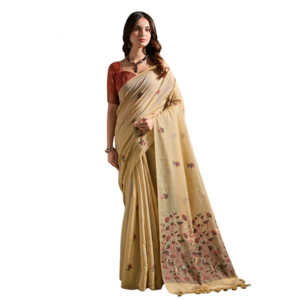 Superb Women's Blended Cotton Floral Saree With Blouse Piece