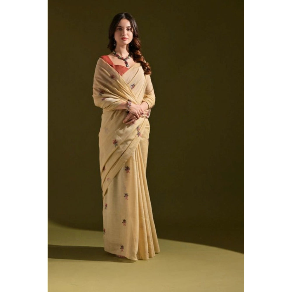 Superb Women's Blended Cotton Floral Saree With Blouse Piece