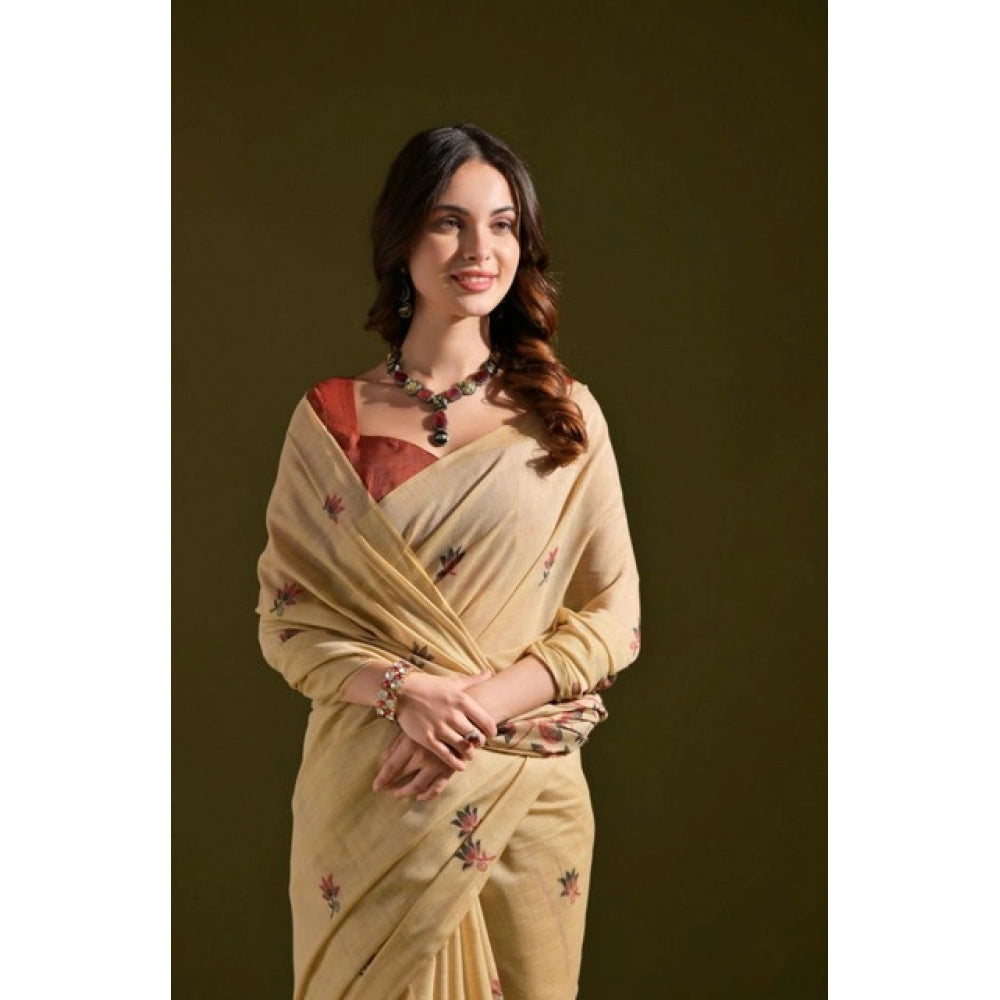 Superb Women's Blended Cotton Floral Saree With Blouse Piece