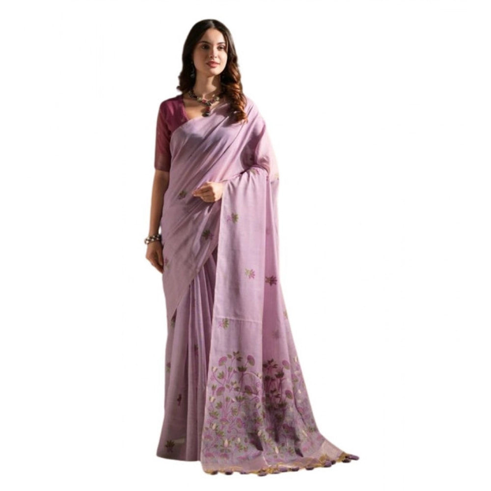 Superb Women's Blended Cotton Floral Saree With Blouse Piece