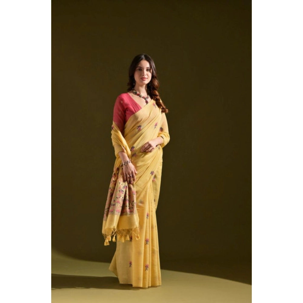 Superb Women's Blended Cotton Floral Saree With Blouse Piece