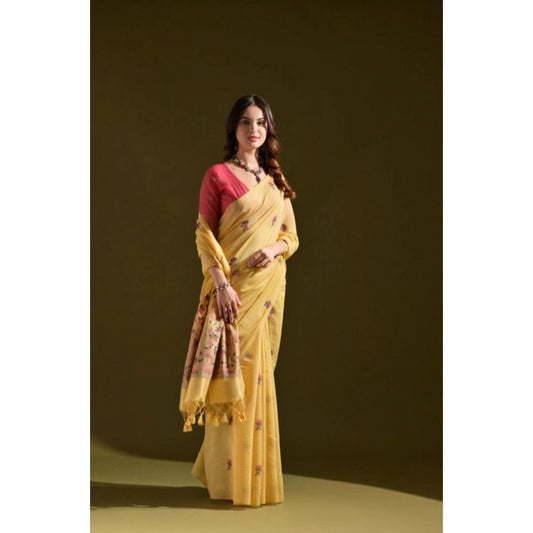 Superb Women's Blended Cotton Floral Saree With Blouse Piece
