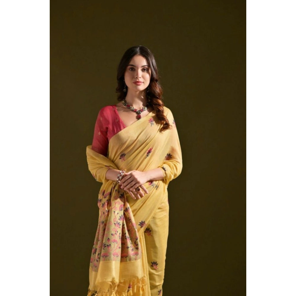 Superb Women's Blended Cotton Floral Saree With Blouse Piece