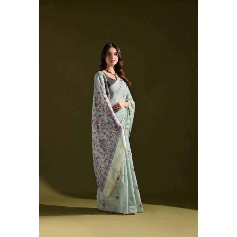 Superb Women's Blended Cotton Floral Saree With Blouse Piece