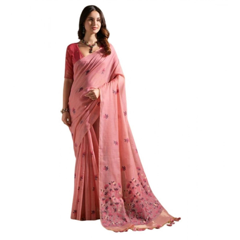 Superb Women's Blended Cotton Floral Saree With Blouse Piece