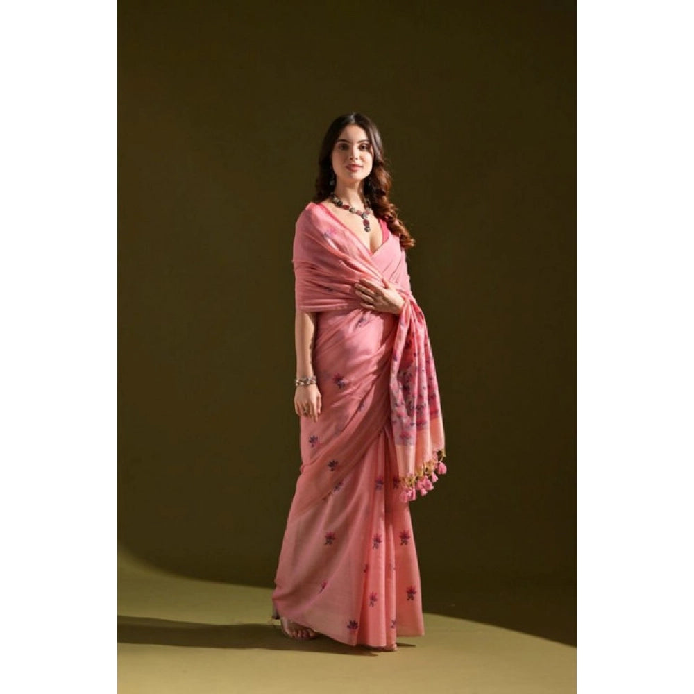 Superb Women's Blended Cotton Floral Saree With Blouse Piece