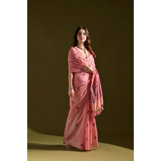 Superb Women's Blended Cotton Floral Saree With Blouse Piece