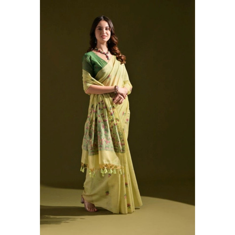 Superb Women's Blended Cotton Floral Saree With Blouse Piece
