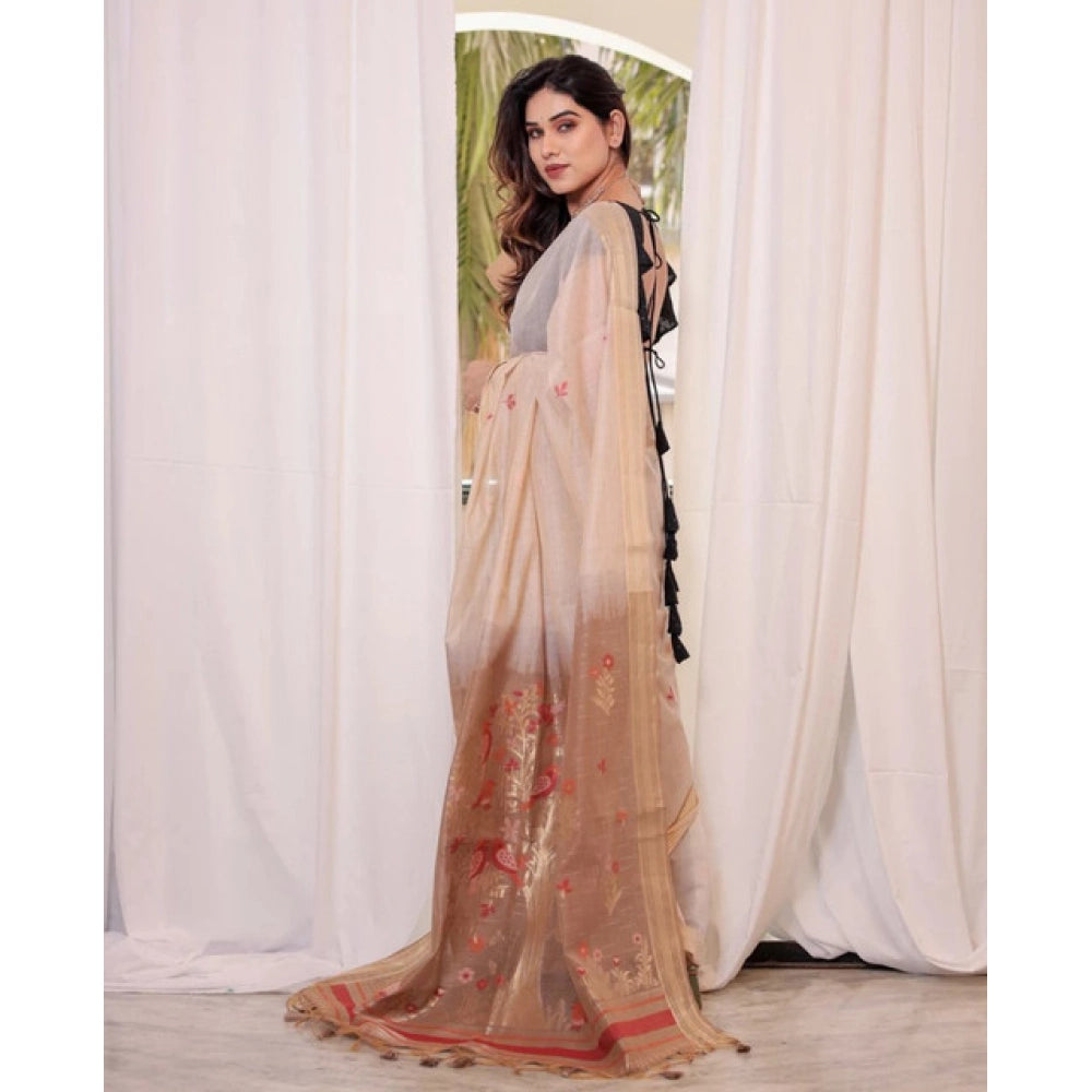 Tremendous Women's Blended Cotton Woven Motifs Saree With Blouse Piece